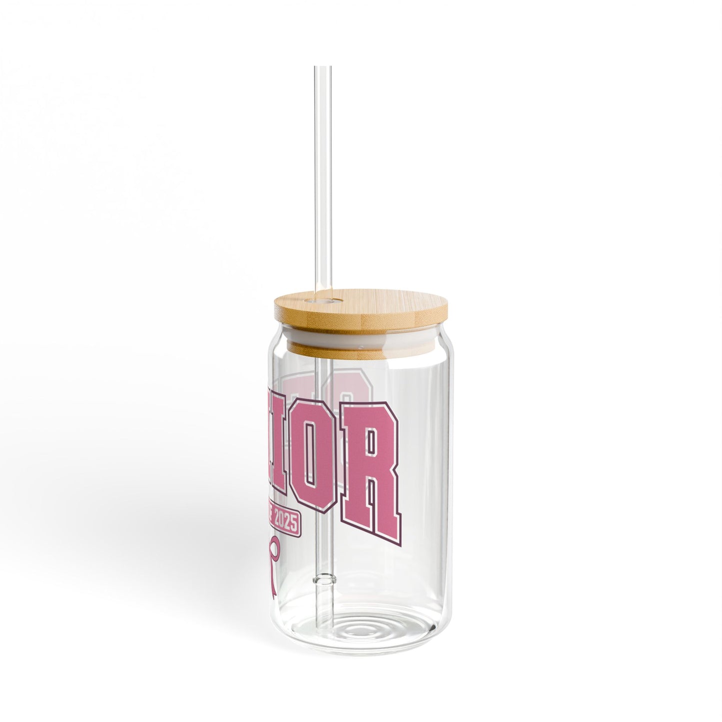 Glass Tumbler Senior 2025 Pink Bow 16oz