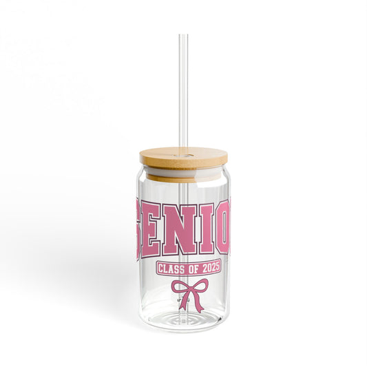 Glass Tumbler Senior 2025 Pink Bow 16oz
