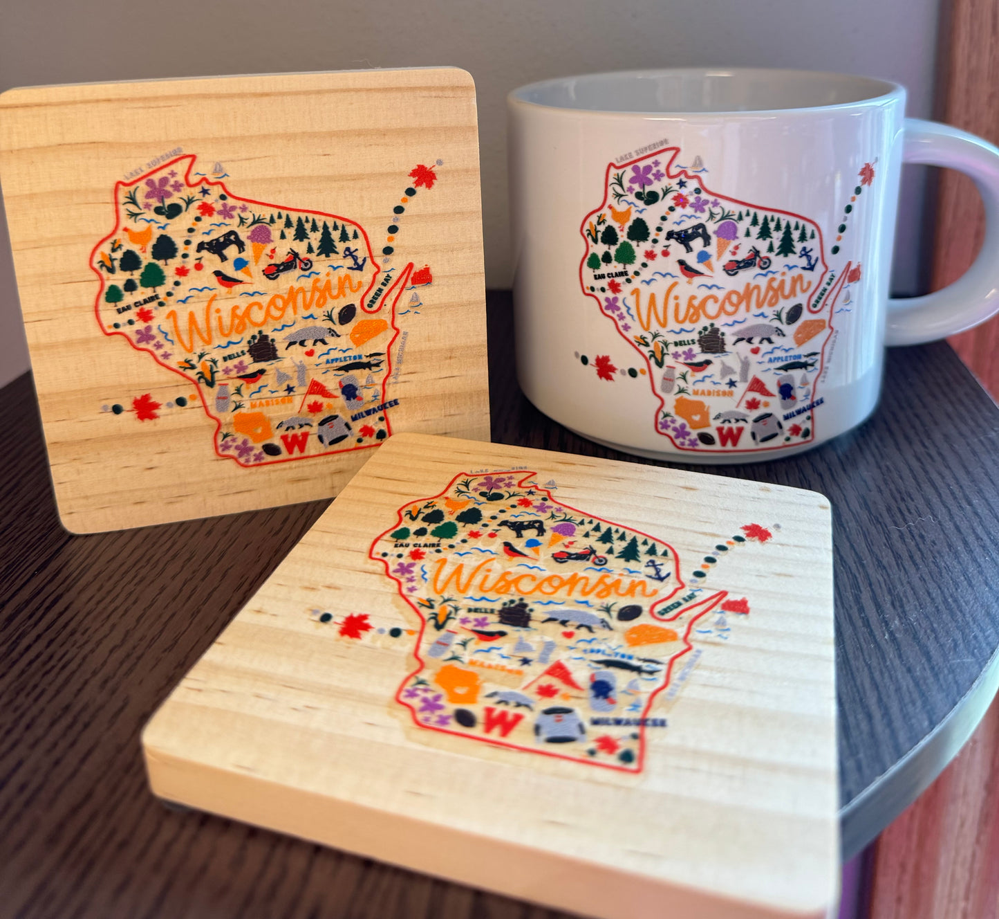 Wisconsin coffee cup & coasters