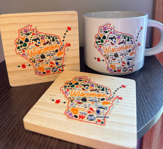 Wisconsin coffee cup & coasters